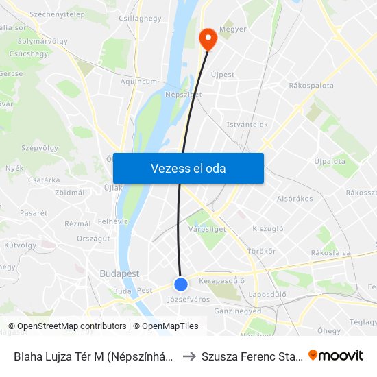 Blaha Lujza Tér M (Népszínház Utca) to Szusza Ferenc Stadion map