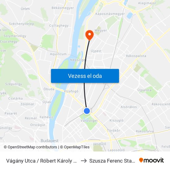 Vágány Utca / Róbert Károly Körút to Szusza Ferenc Stadion map