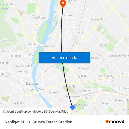 Népliget M to Szusza Ferenc Stadion map