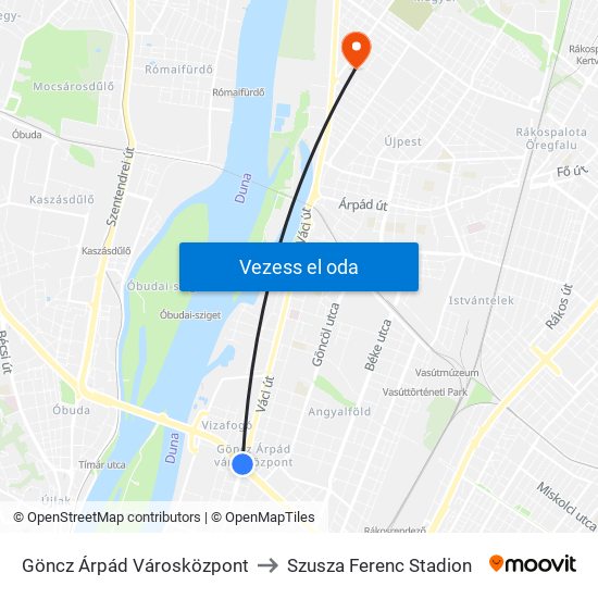 Göncz Árpád Városközpont to Szusza Ferenc Stadion map