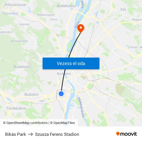 Bikás Park to Szusza Ferenc Stadion map