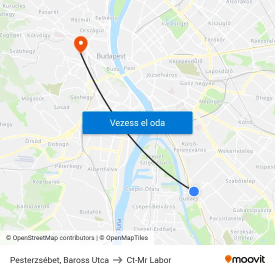 Pesterzsébet, Baross Utca to Ct-Mr Labor map