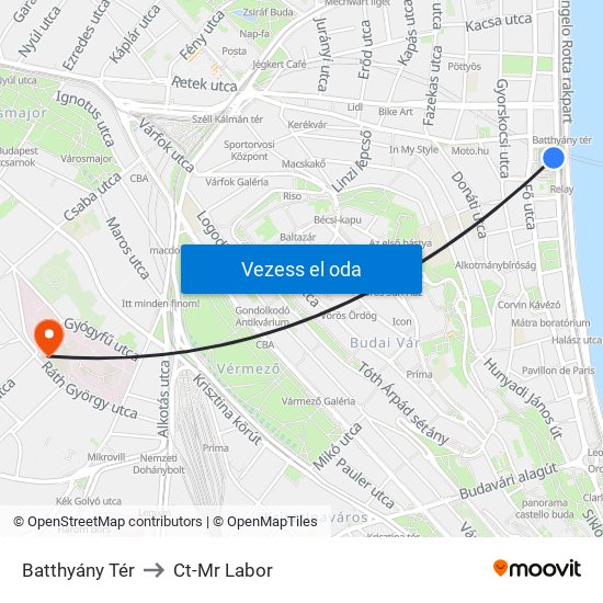 Batthyány Tér to Ct-Mr Labor map