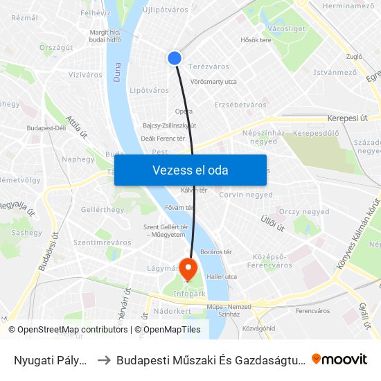 Nyugati Pályaudvar M to Budapesti Műszaki És Gazdaságtudományi Egyetem map