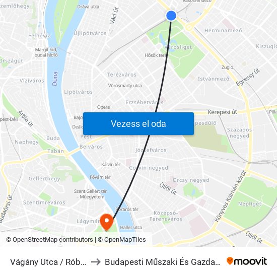 Vágány Utca / Róbert Károly Körút to Budapesti Műszaki És Gazdaságtudományi Egyetem map