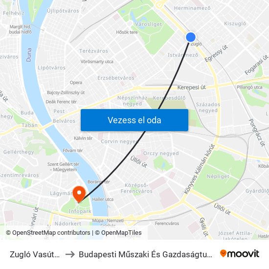 Zugló Vasútállomás to Budapesti Műszaki És Gazdaságtudományi Egyetem map