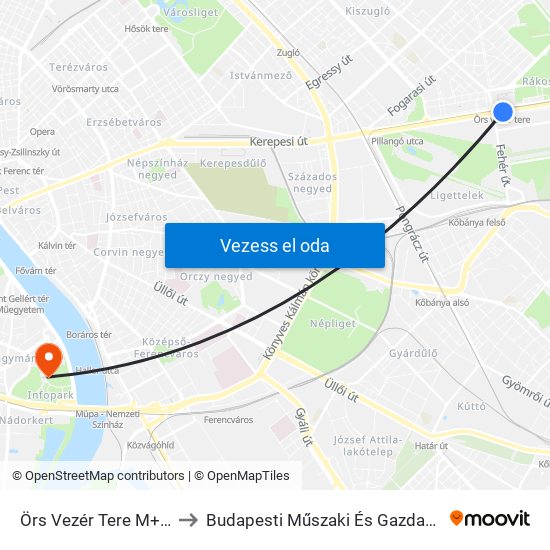 Örs Vezér Tere M+H (Kerepesi Út) to Budapesti Műszaki És Gazdaságtudományi Egyetem map