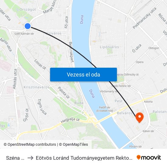 Széna Tér to Eötvös Loránd Tudományegyetem Rektori Hivatal map