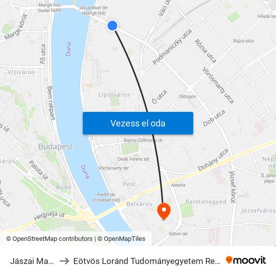 Jászai Mari Tér to Eötvös Loránd Tudományegyetem Rektori Hivatal map