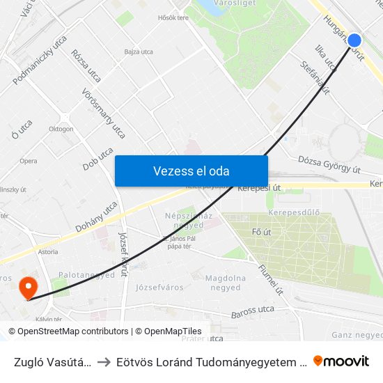 Zugló Vasútállomás to Eötvös Loránd Tudományegyetem Rektori Hivatal map