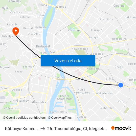 Kőbánya-Kispest M to 26. Traumatológia, Ct, Idegsebészet map