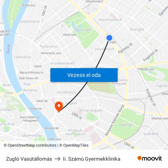 Zugló Vasútállomás to Ii. Számú Gyermekklinika map