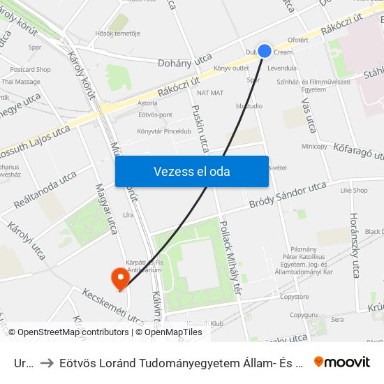 Uránia to Eötvös Loránd Tudományegyetem Állam- És Jogtudományi Kar ""B"" Épület map