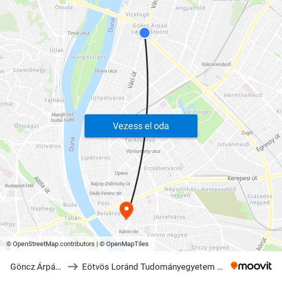 Göncz Árpád Városközpont to Eötvös Loránd Tudományegyetem Állam- És Jogtudományi Kar ""B"" Épület map