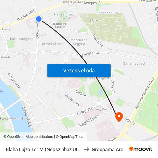 Blaha Lujza Tér M (Népszínház Utca) to Groupama Aréna map