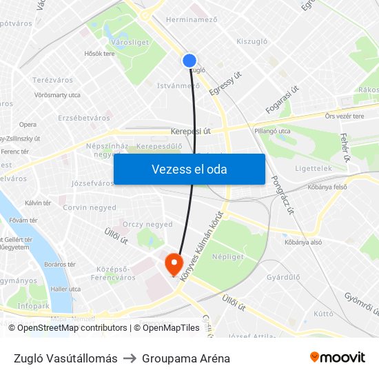 Zugló Vasútállomás to Groupama Aréna map