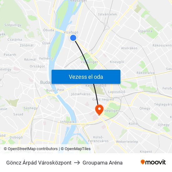 Göncz Árpád Városközpont to Groupama Aréna map