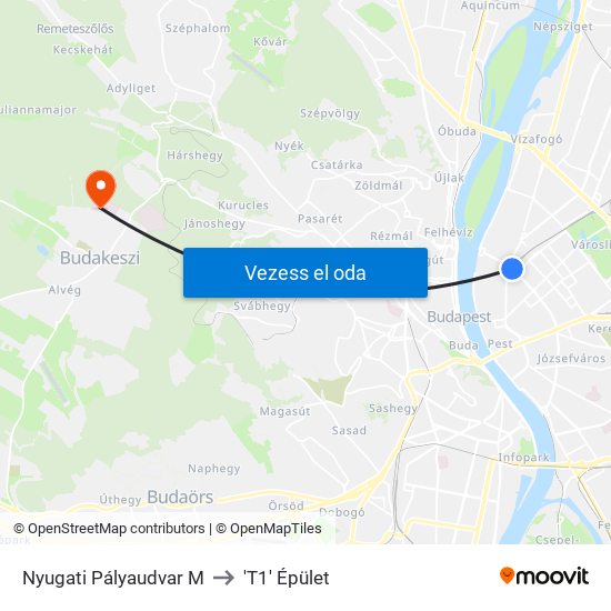 Nyugati Pályaudvar M to 'T1' Épület map