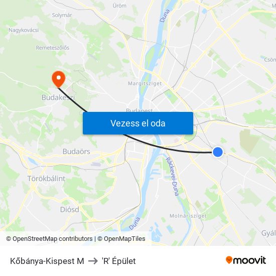 Kőbánya-Kispest M to 'R' Épület map