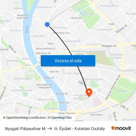 Nyugati Pályaudvar M to Iii. Épület - Kutatási Osztály map