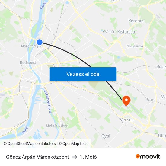 Göncz Árpád Városközpont to 1. Móló map