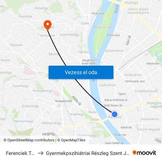 Ferenciek Tere M to Gyermekpszihiátriai Részleg Szent János Kórház map