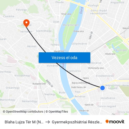 Blaha Lujza Tér M (Népszínház Utca) to Gyermekpszihiátriai Részleg Szent János Kórház map