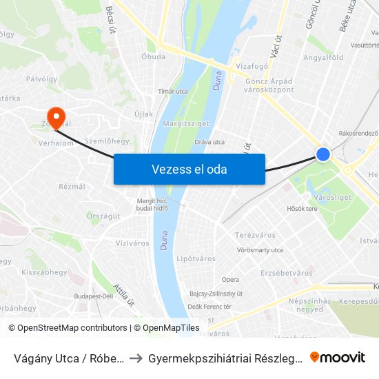 Vágány Utca / Róbert Károly Körút to Gyermekpszihiátriai Részleg Szent János Kórház map