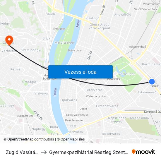 Zugló Vasútállomás to Gyermekpszihiátriai Részleg Szent János Kórház map