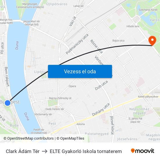 Clark Ádám Tér to ELTE Gyakorló Iskola tornaterem map