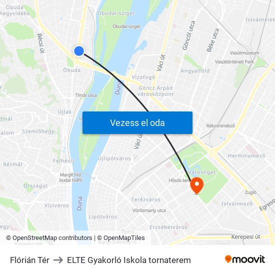 Flórián Tér to ELTE Gyakorló Iskola tornaterem map