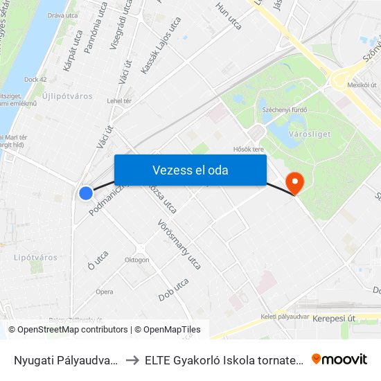 Nyugati Pályaudvar M to ELTE Gyakorló Iskola tornaterem map