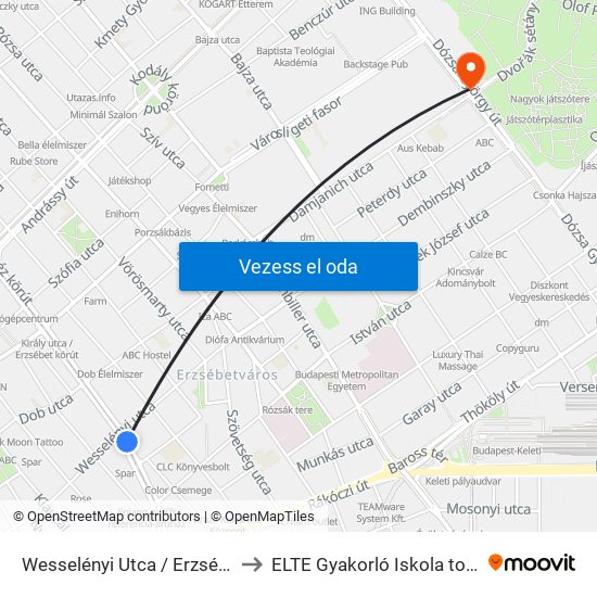 Wesselényi Utca / Erzsébet Körút to ELTE Gyakorló Iskola tornaterem map