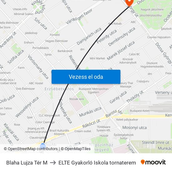 Blaha Lujza Tér M to ELTE Gyakorló Iskola tornaterem map