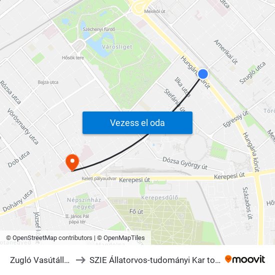 Zugló Vasútállomás to SZIE Állatorvos-tudományi Kar tornaterem map