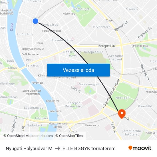 Nyugati Pályaudvar M to ELTE BGGYK tornaterem map