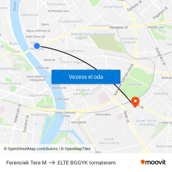 Ferenciek Tere M to ELTE BGGYK tornaterem map