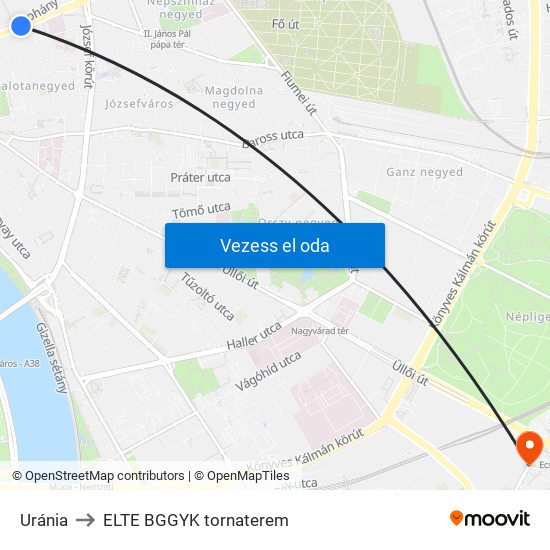 Uránia to ELTE BGGYK tornaterem map