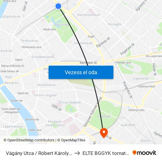 Vágány Utca / Róbert Károly Körút to ELTE BGGYK tornaterem map