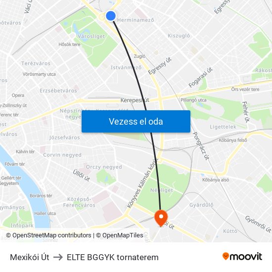 Mexikói Út to ELTE BGGYK tornaterem map