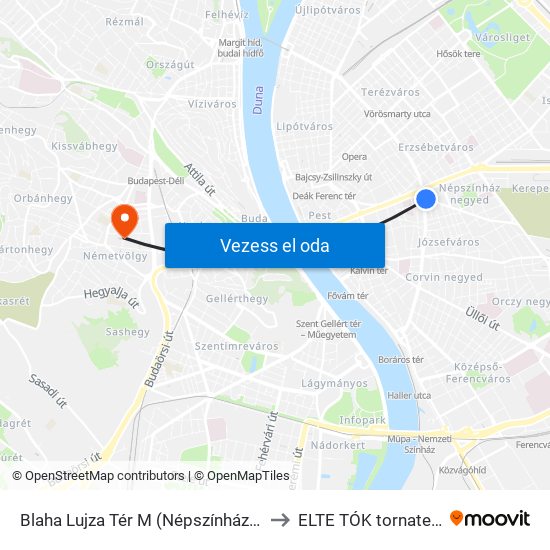 Blaha Lujza Tér M (Népszínház Utca) to ELTE TÓK tornaterem map