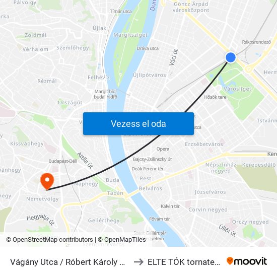 Vágány Utca / Róbert Károly Körút to ELTE TÓK tornaterem map