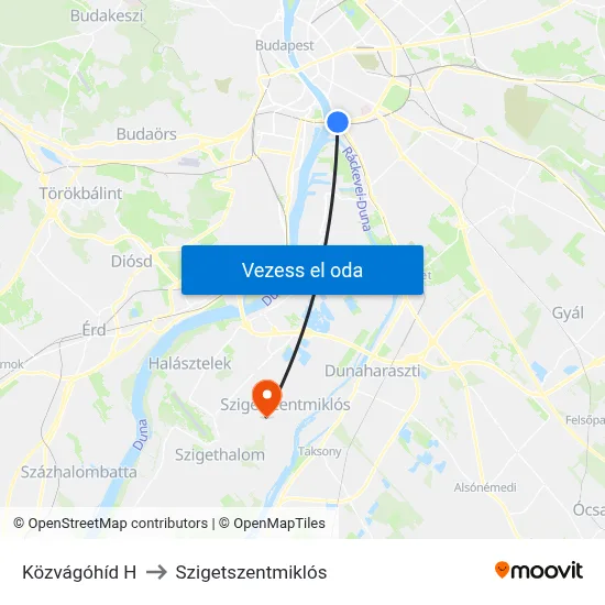 Közvágóhíd H to Szigetszentmiklós map