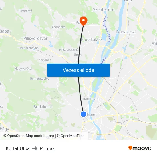Korlát Utca to Pomáz map