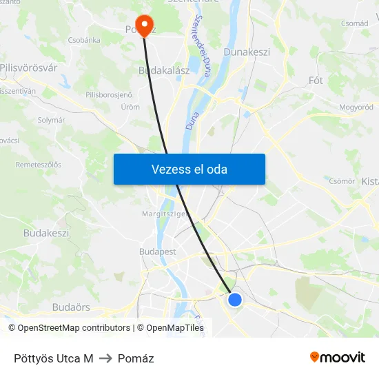Pöttyös Utca M to Pomáz map
