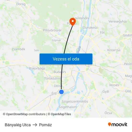 Bányalég Utca to Pomáz map