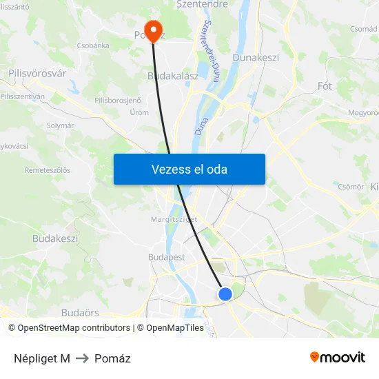 Népliget M to Pomáz map