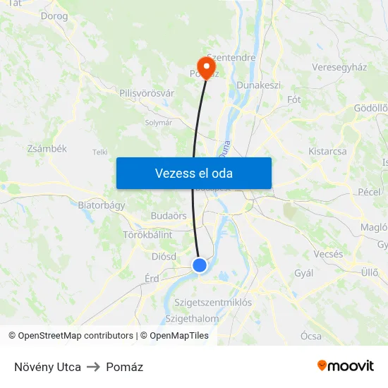 Növény Utca to Pomáz map
