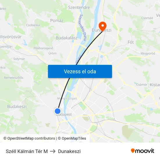 Széll Kálmán Tér M to Dunakeszi map