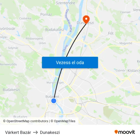 Várkert Bazár to Dunakeszi map